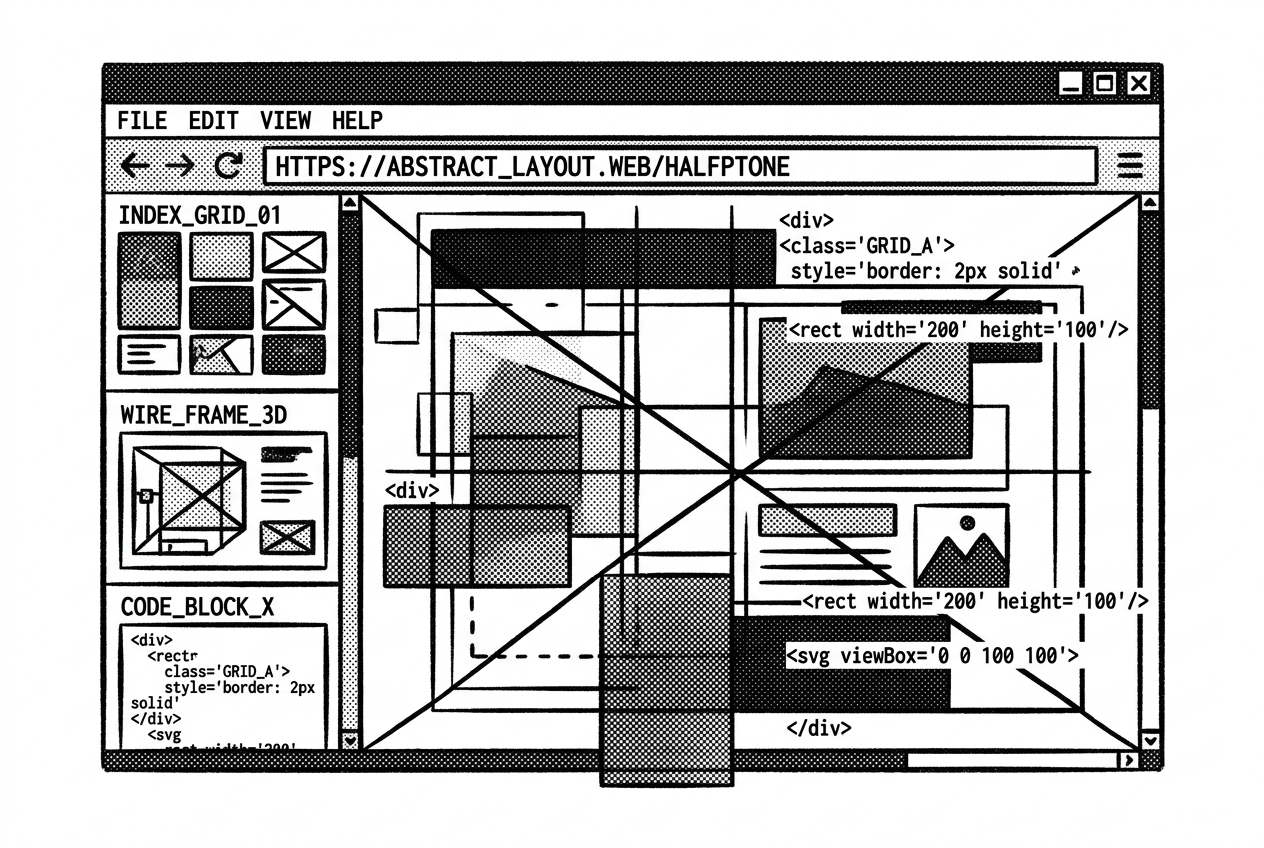 Website Development halftone blueprint illustration